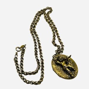 Vintage Accessocraft NY Locket with Cherub Necklace